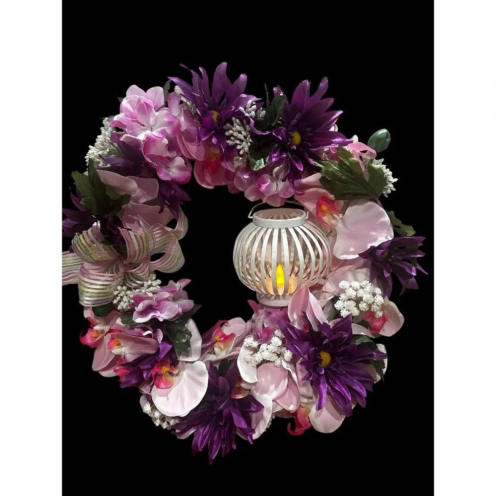 Grapevine Wreath; Spring & Summer Purple and pink; Floral Door Decor